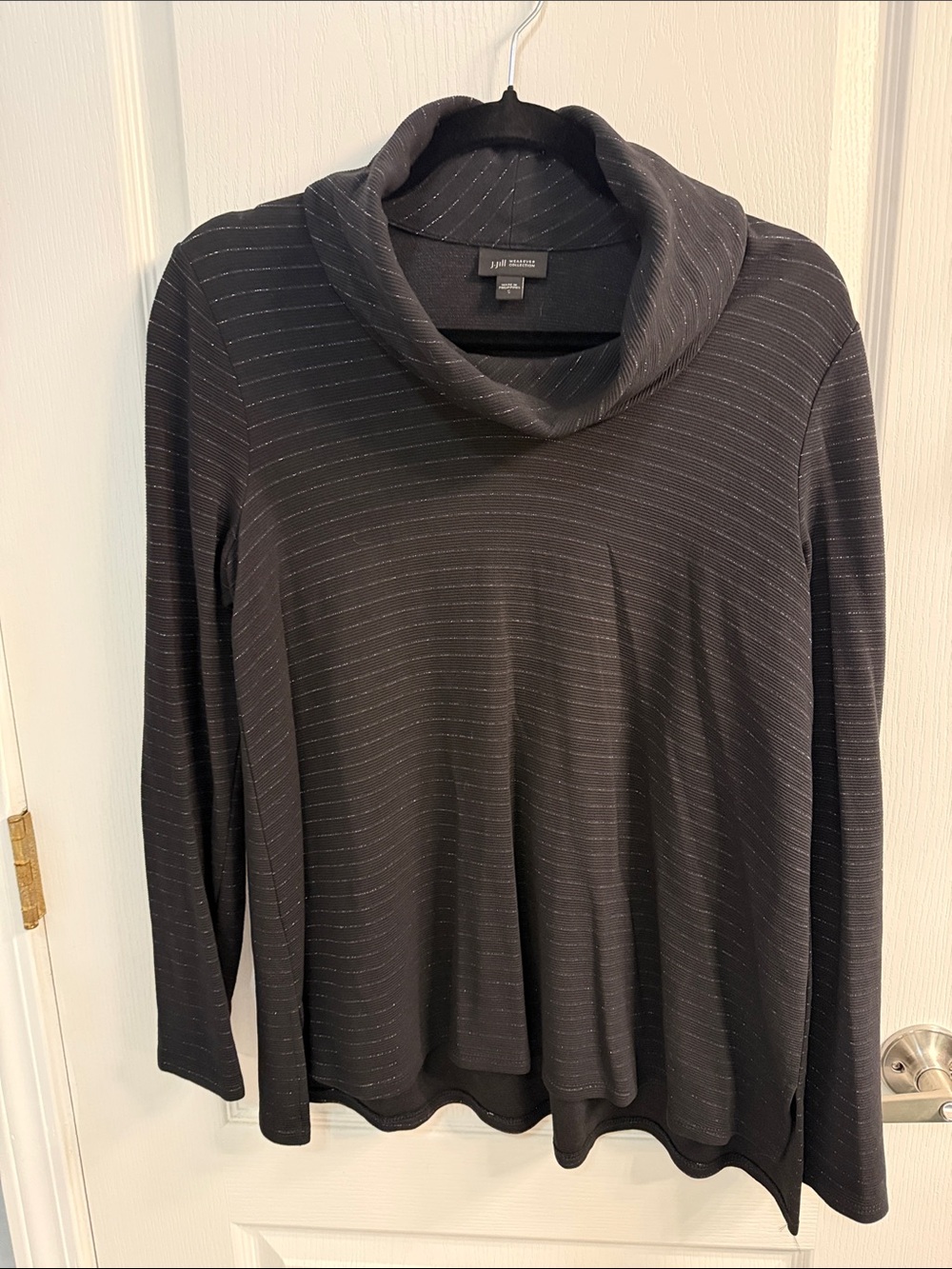J. Jill Wearever Ottoman Striped Cowl Neck Sweater - Black